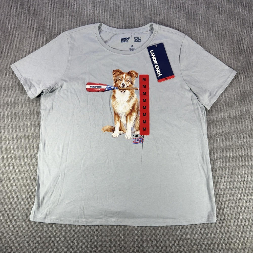 Lands' End Shirt Mens Medium Gray America 250 Dog Patriotic Graphic Tee USA